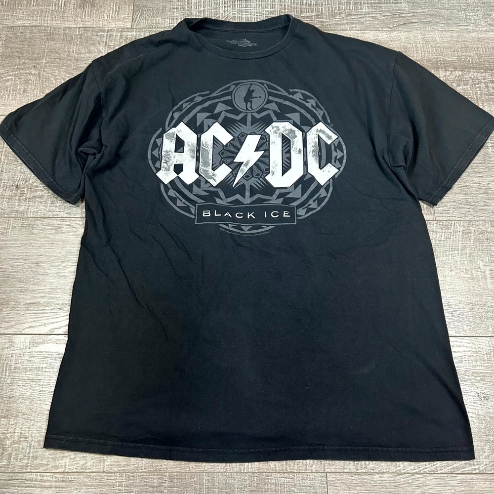 VTG Y2K AC/DC Rock Band T-Shirt Men‎ Black 2008-09 Black Ice Music Concert Tour